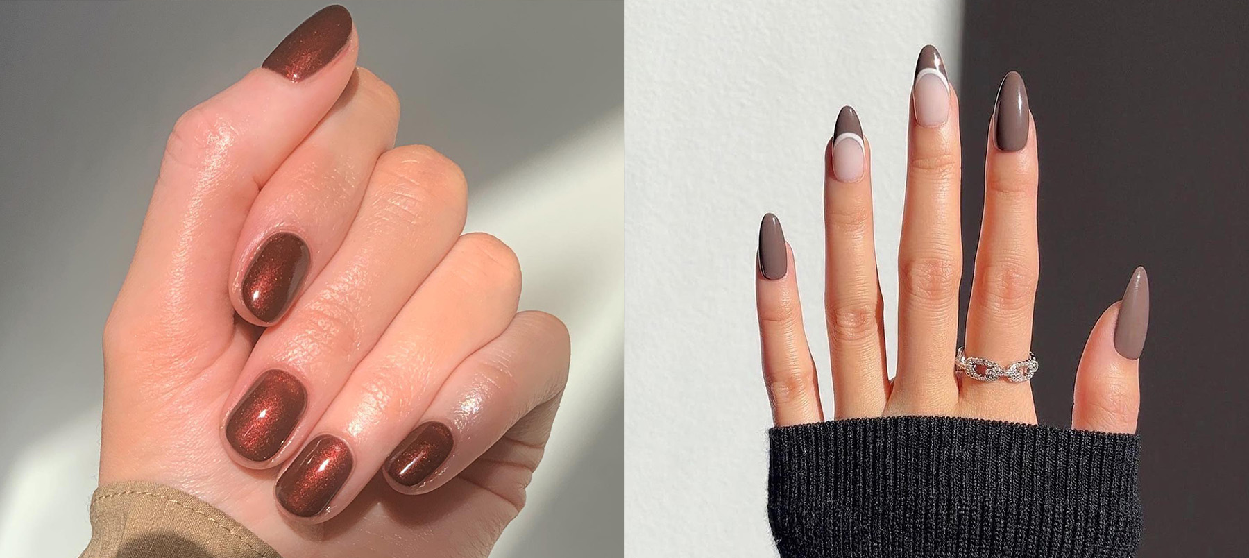 Unhas marrom com glitter